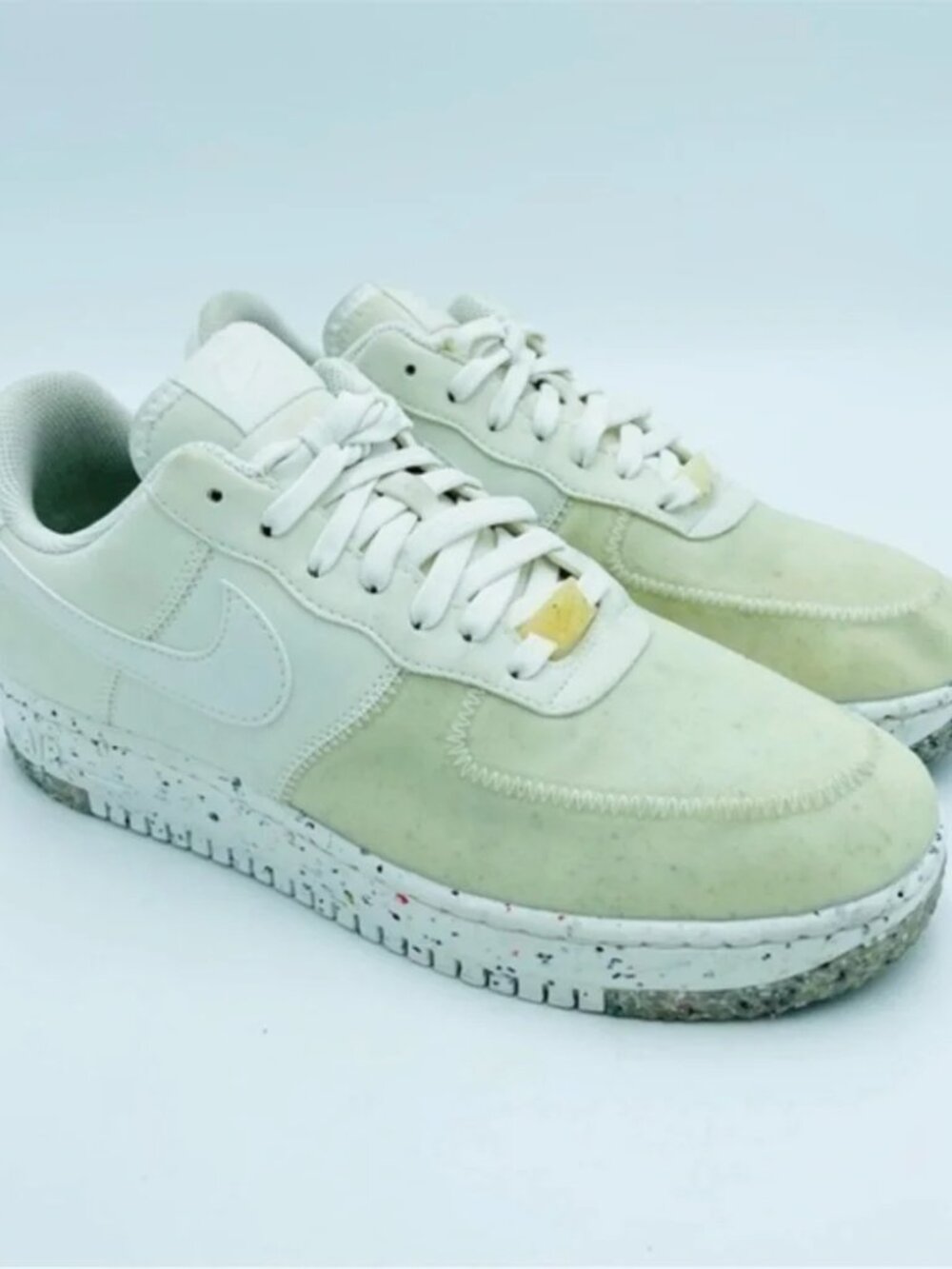 Nike Beige Yellow Crater Air Force 1 White Speckled Shoes Sneakers sz US 5.5